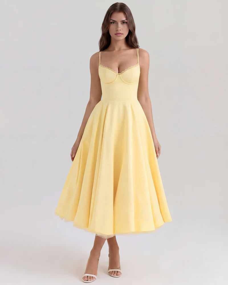 Abito Midi Donna Corsetto Tulle Scollo a Cuore Cerimonia