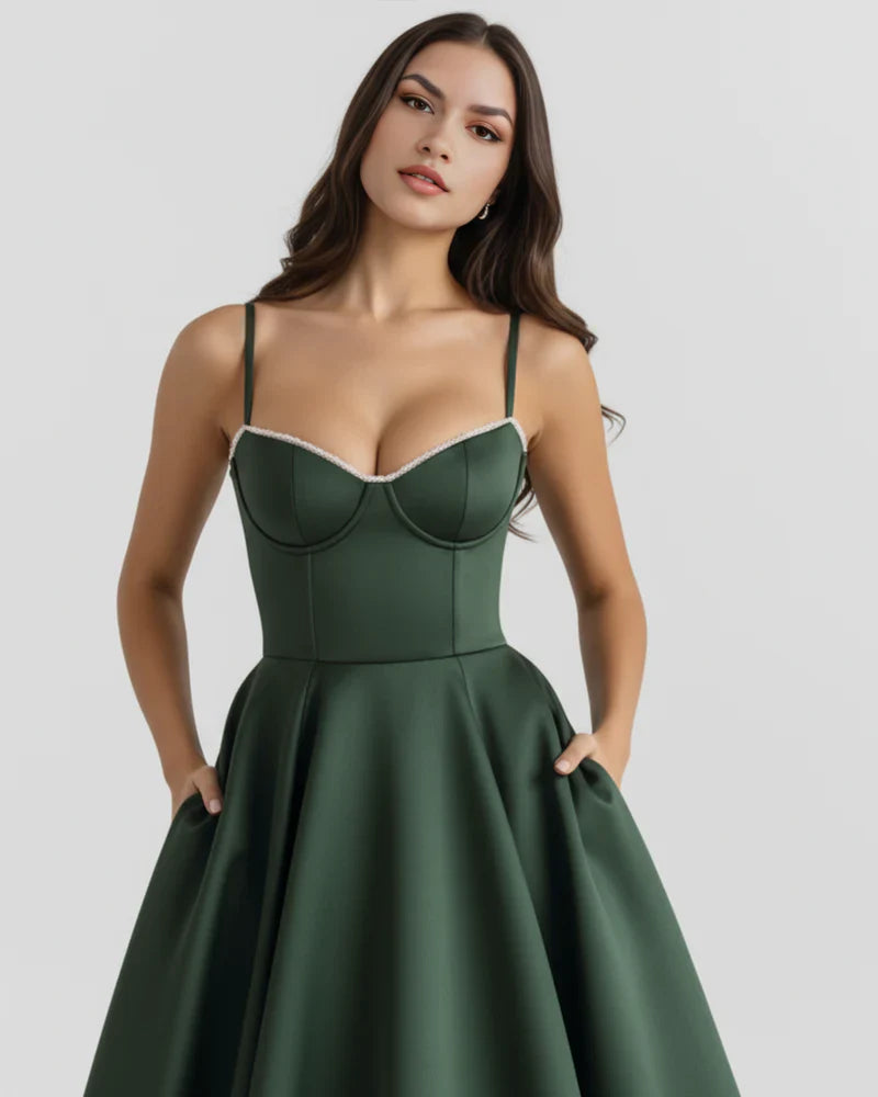 Abito Midi Donna Corsetto Tulle Scollo a Cuore Cerimonia