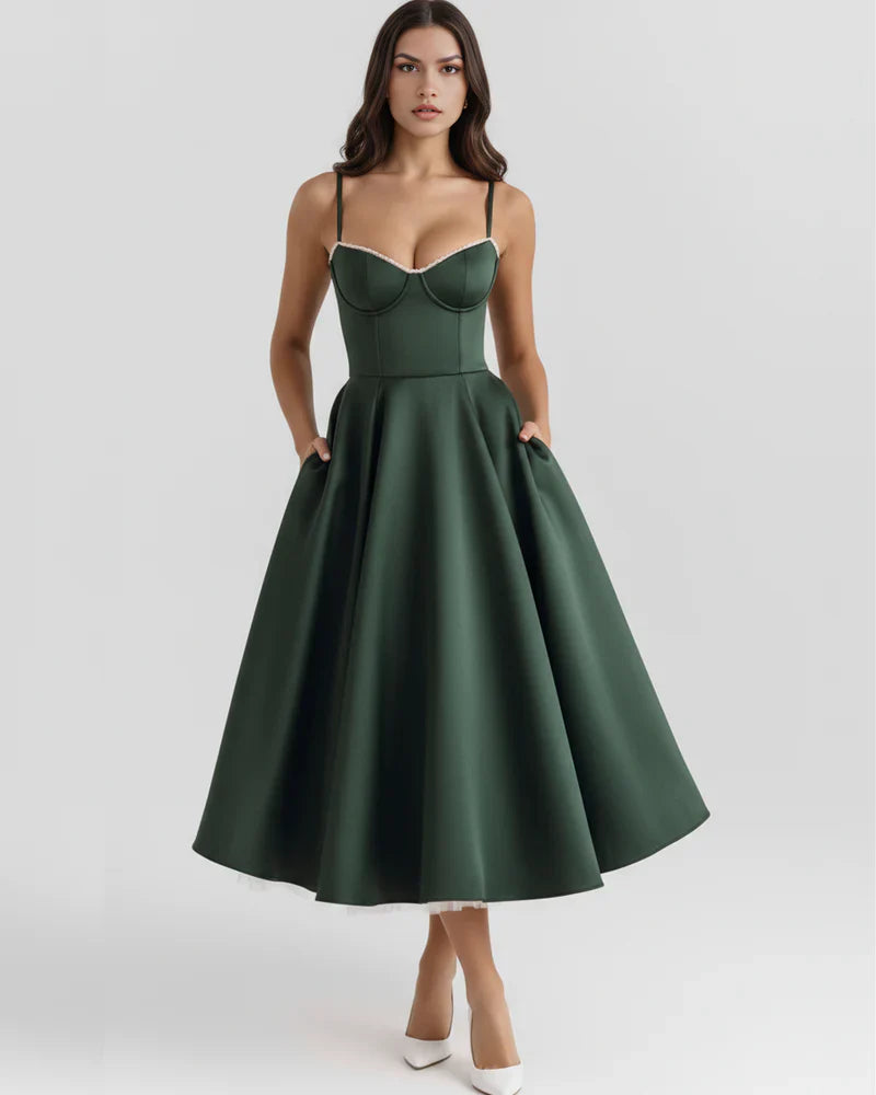 Abito Midi Donna Corsetto Tulle Scollo a Cuore Cerimonia
