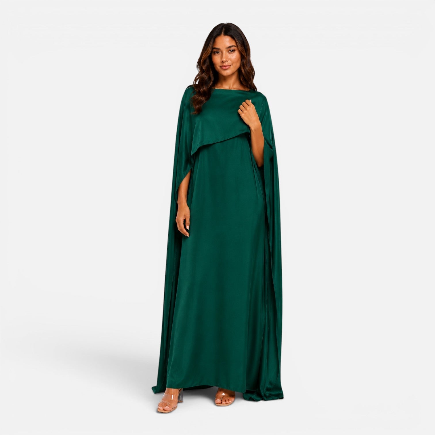 Abito Lungo Donna Maniche Drappeggiate a Mantella Elegante