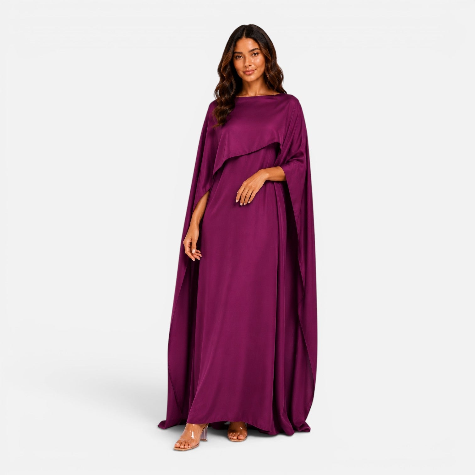Abito Lungo Donna Maniche Drappeggiate a Mantella Elegante