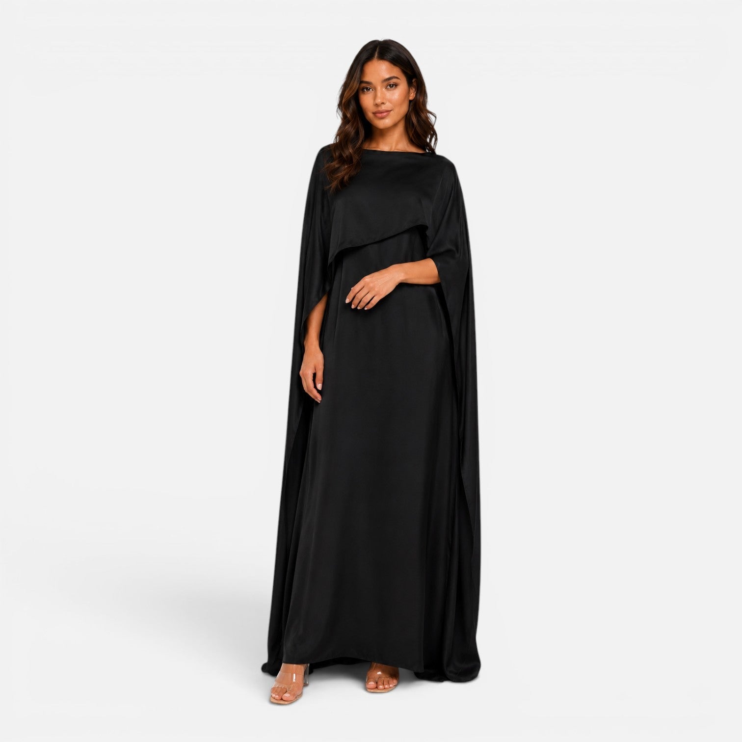 Abito Lungo Donna Maniche Drappeggiate a Mantella Elegante