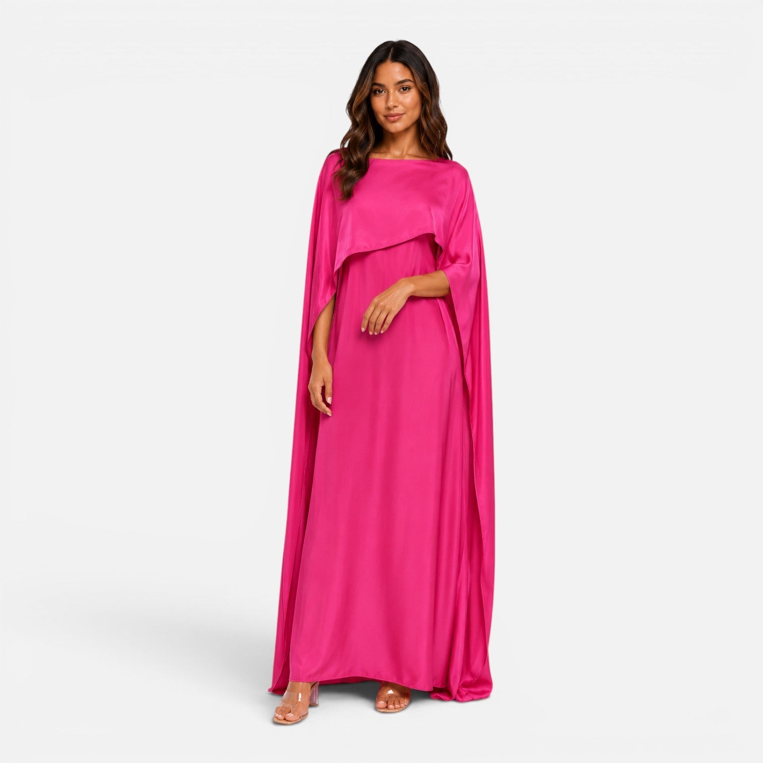 Abito Lungo Donna Maniche Drappeggiate a Mantella Elegante