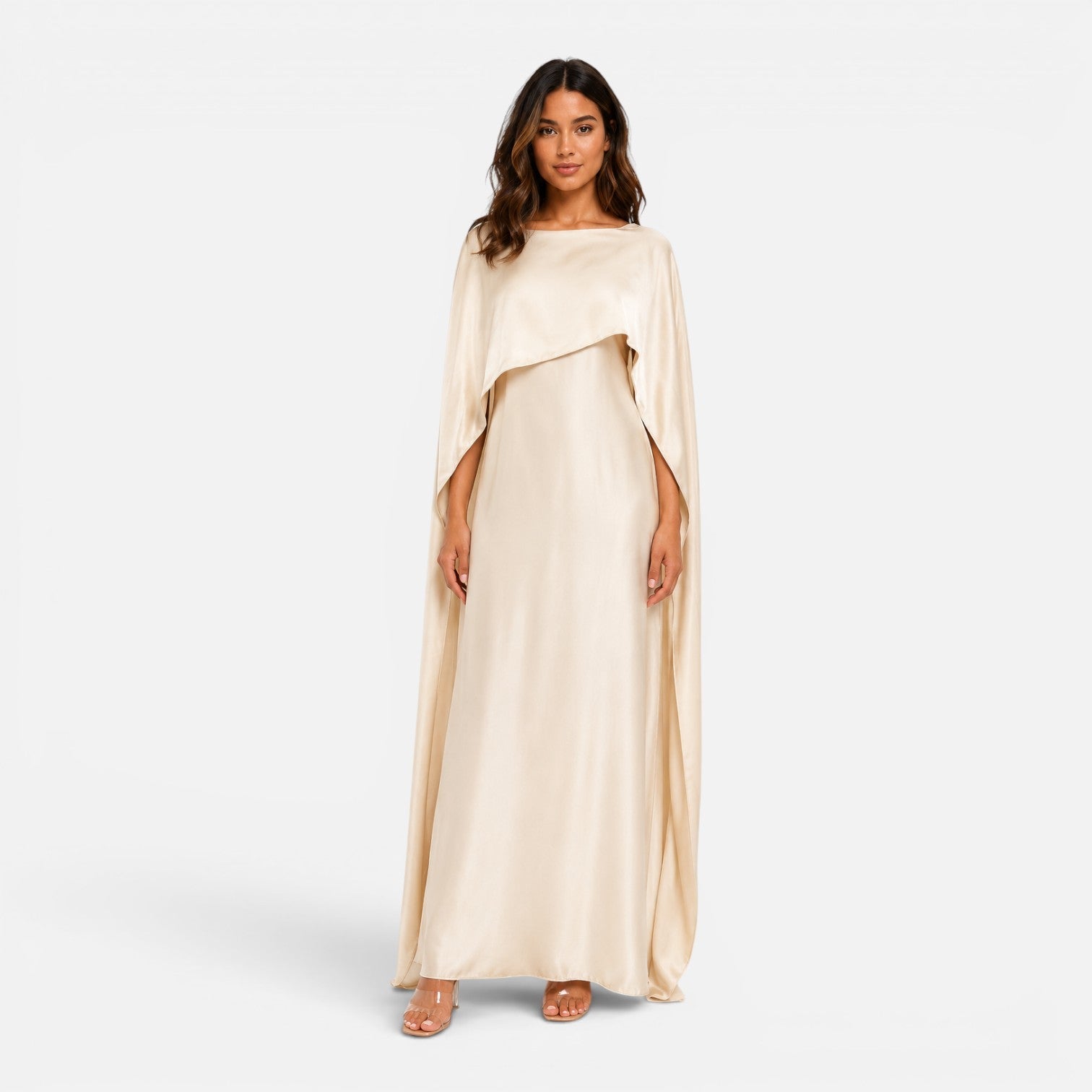 Abito Lungo Donna Maniche Drappeggiate a Mantella Elegante
