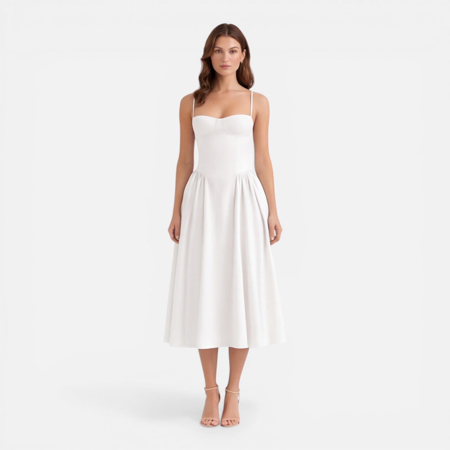 Abito Midi Donna Elegante Linea A Cerimonia Spalline