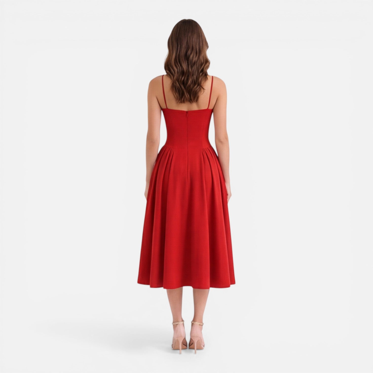 Abito Midi Donna Elegante Linea A Cerimonia Spalline