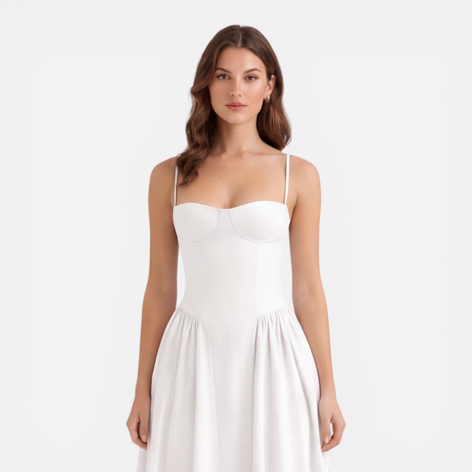 Abito Midi Donna Elegante Linea A Cerimonia Spalline