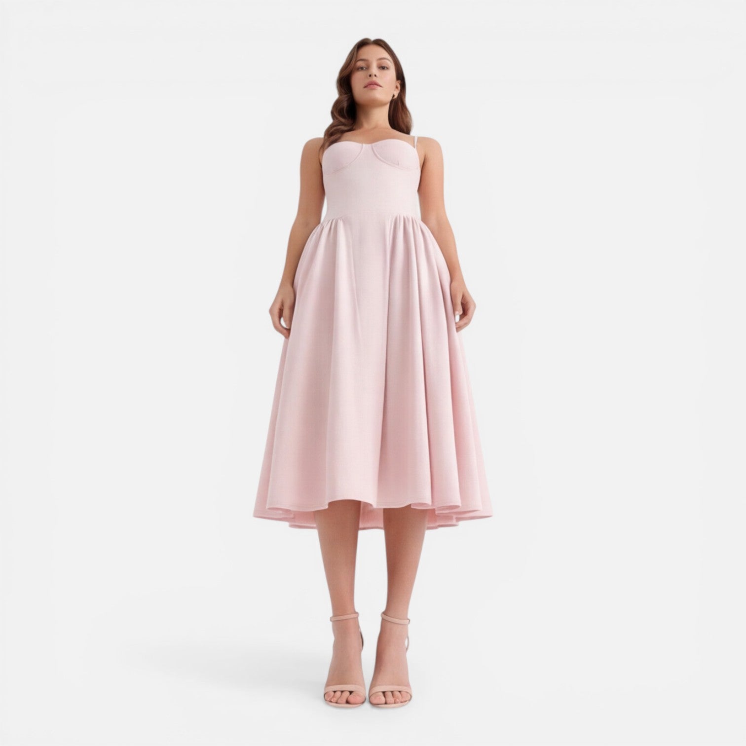 Abito Midi Donna Elegante Linea A Cerimonia Spalline
