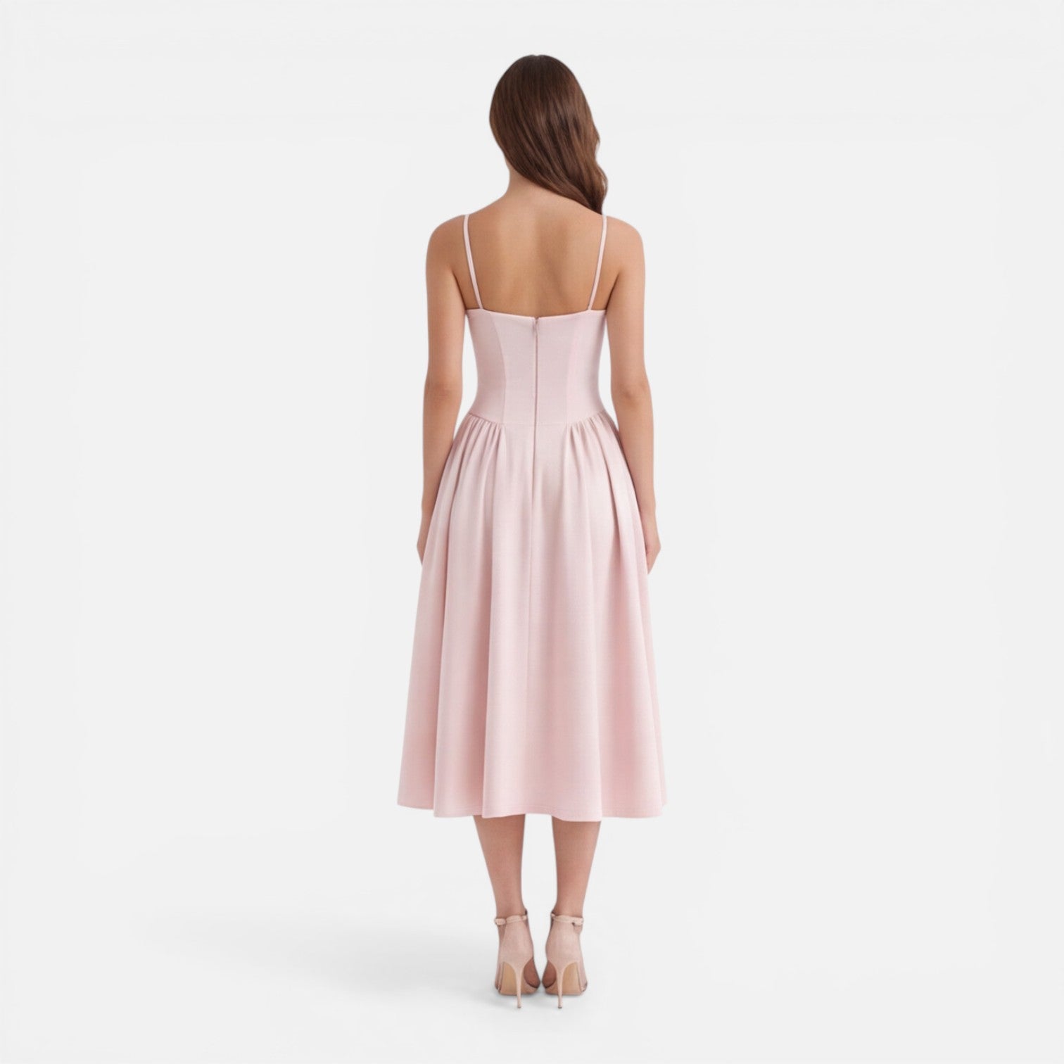 Abito Midi Donna Elegante Linea A Cerimonia Spalline