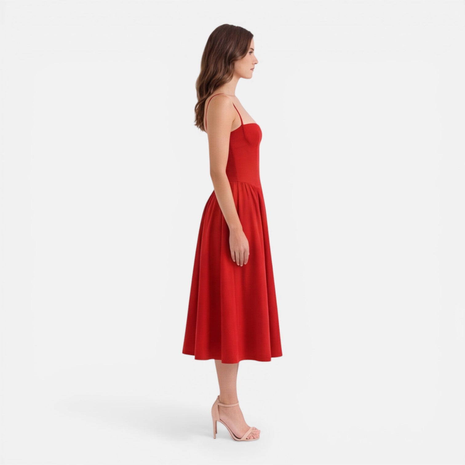 Abito Midi Donna Elegante Linea A Cerimonia Spalline