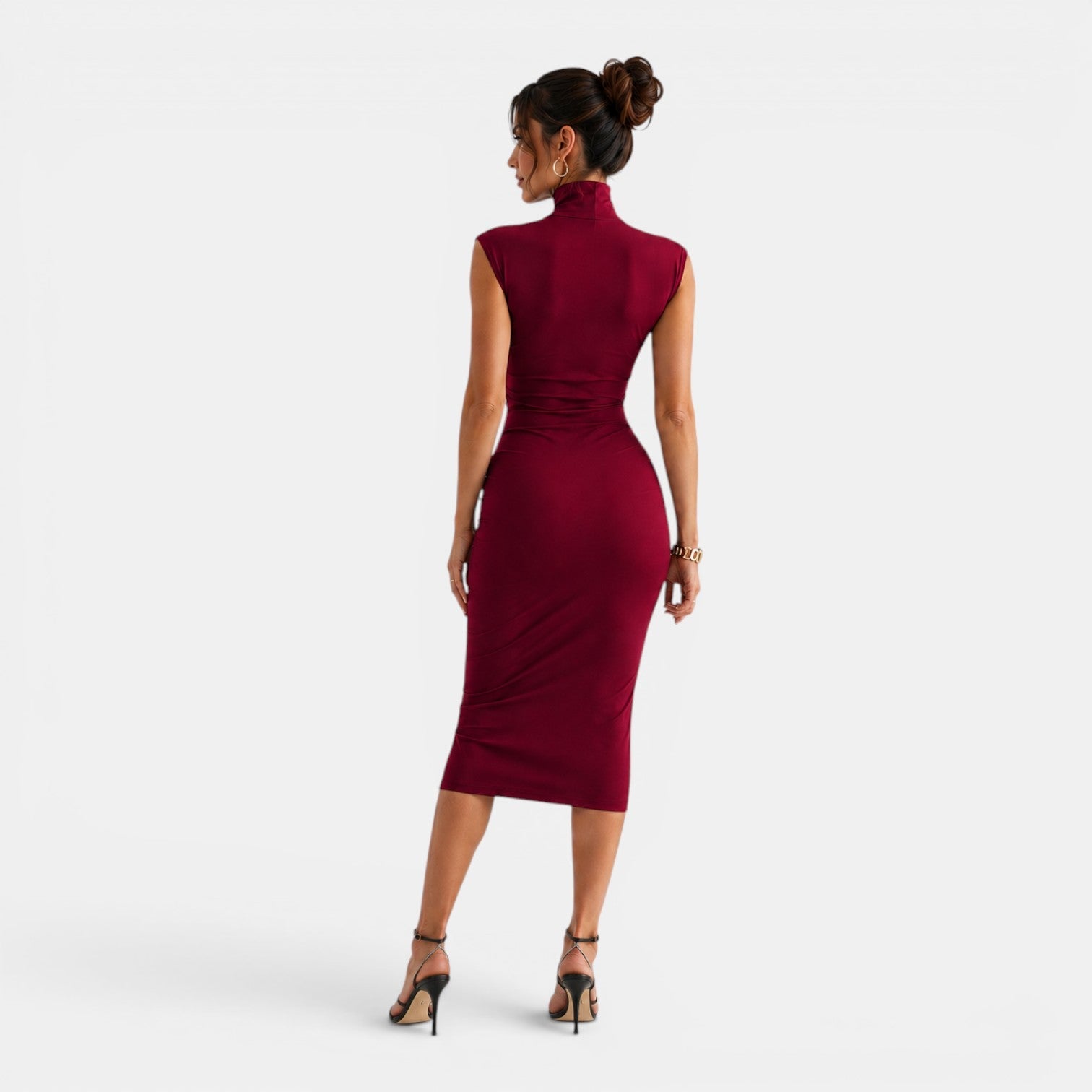Abito Midi Donna Plissettato in Maglia Stretch da Cerimonia