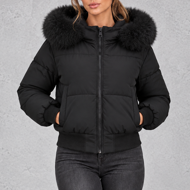 Giacca Donna Imbottita Collo in Pelliccia Sintetica Plush