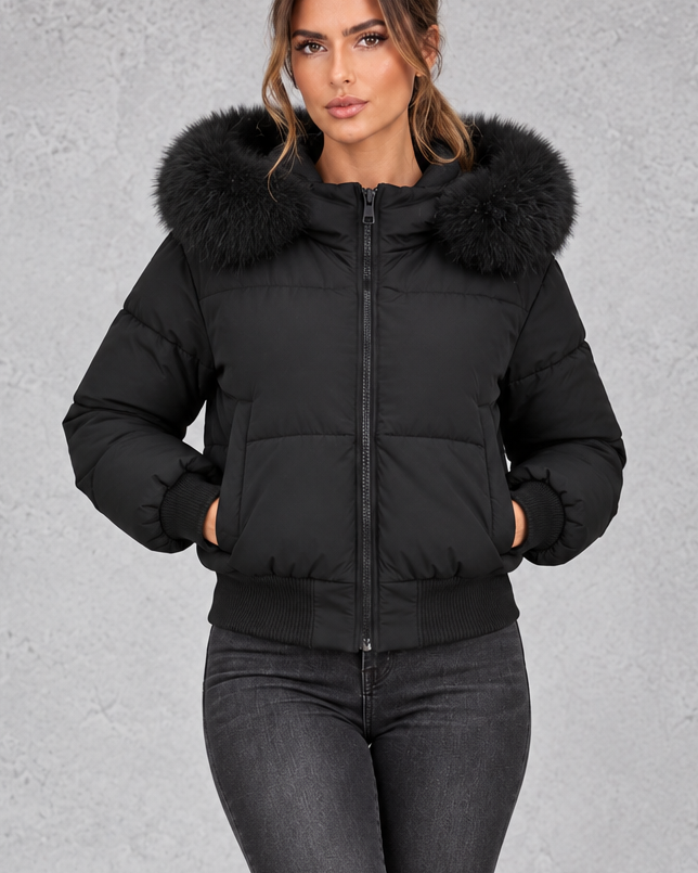 Giacca Donna Imbottita Collo in Pelliccia Sintetica Plush