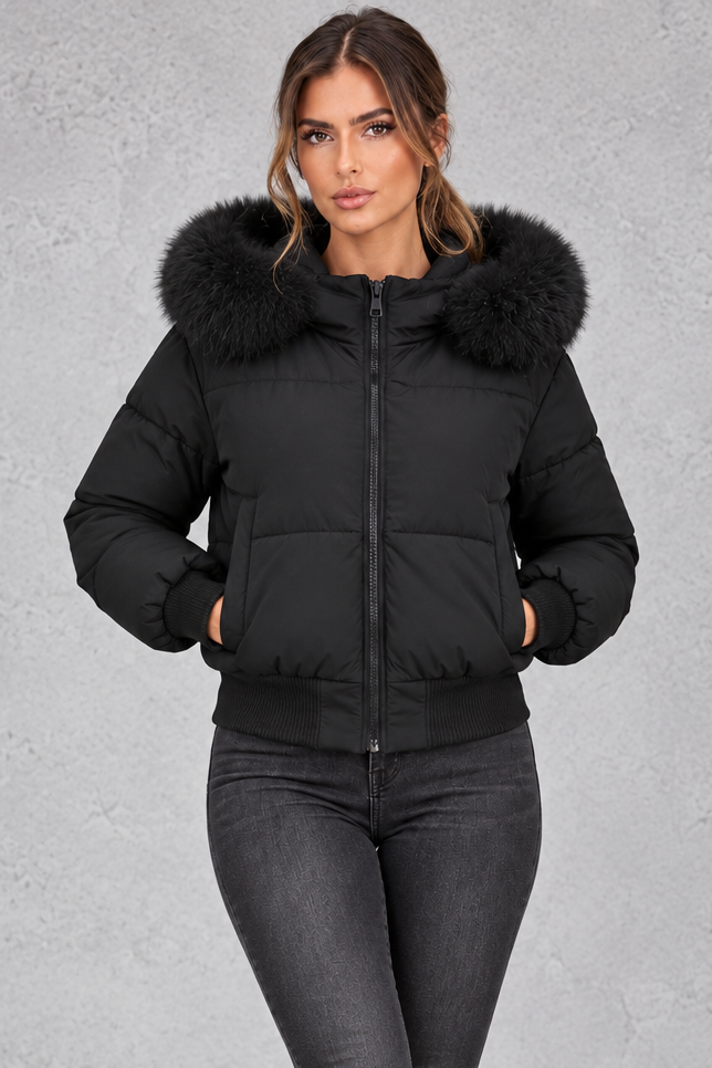 Giacca Donna Imbottita Collo in Pelliccia Sintetica Plush