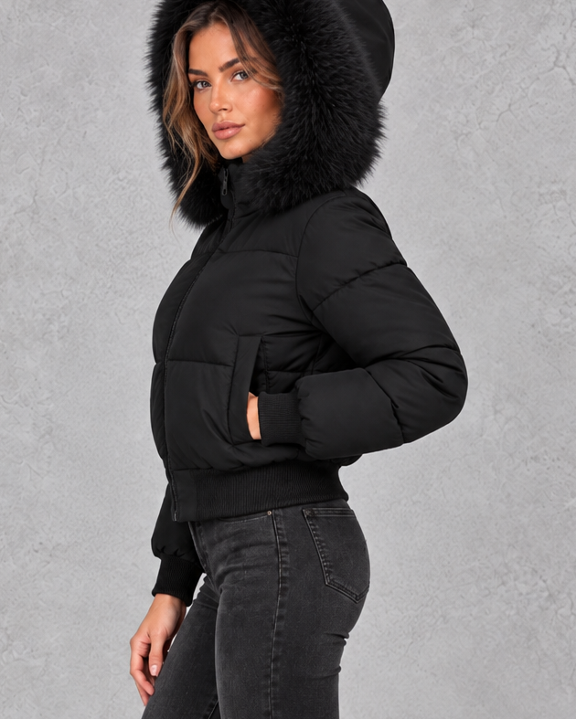 Giacca Donna Imbottita Collo in Pelliccia Sintetica Plush