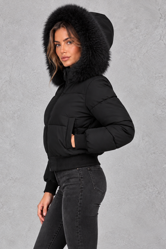 Giacca Donna Imbottita Collo in Pelliccia Sintetica Plush