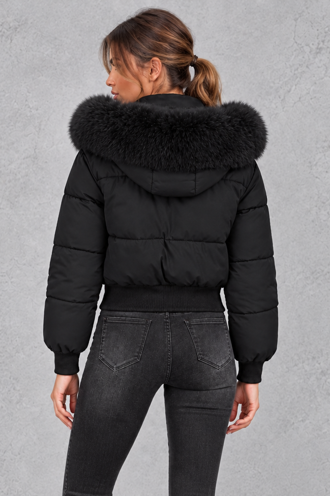 Giacca Donna Imbottita Collo in Pelliccia Sintetica Plush