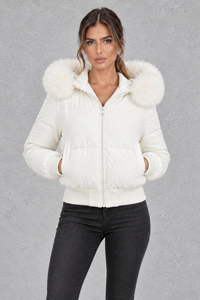 Giacca Donna Imbottita Collo in Pelliccia Sintetica Plush