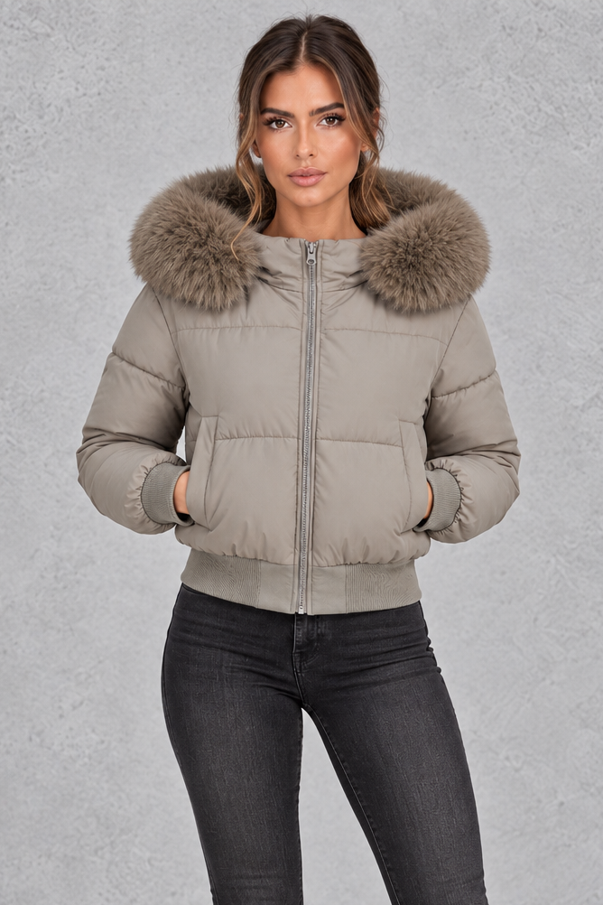 Giacca Donna Imbottita Collo in Pelliccia Sintetica Plush