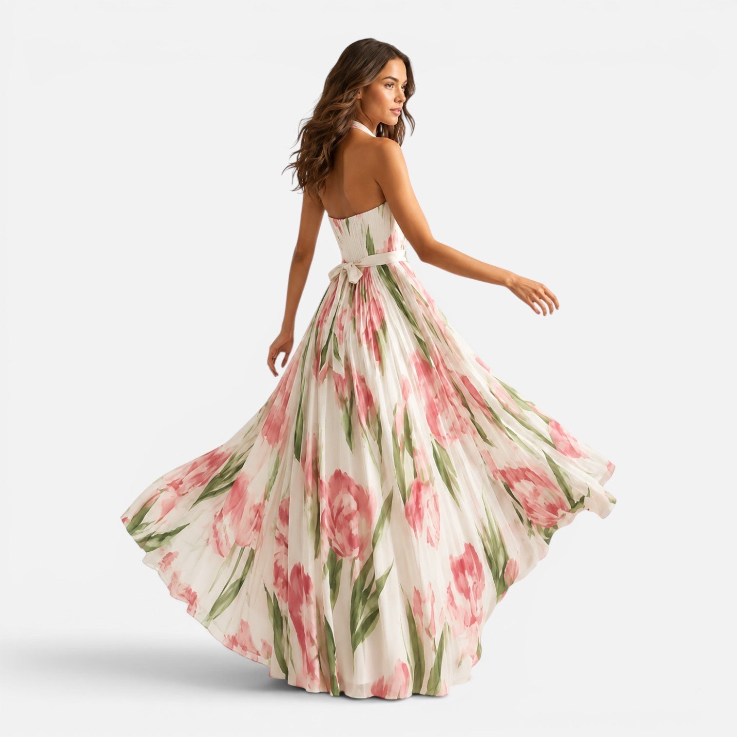 Abito Lungo Donna Floreale Collo all'Americana Linea A