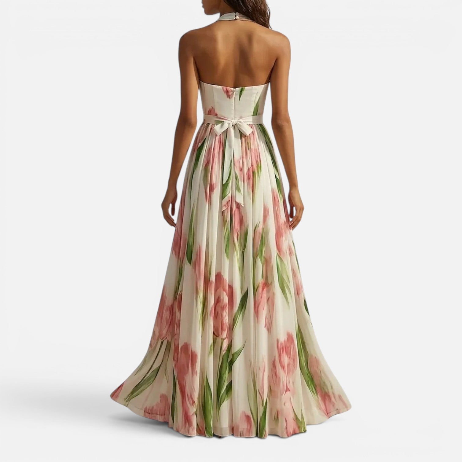 Abito Lungo Donna Floreale Collo all'Americana Linea A
