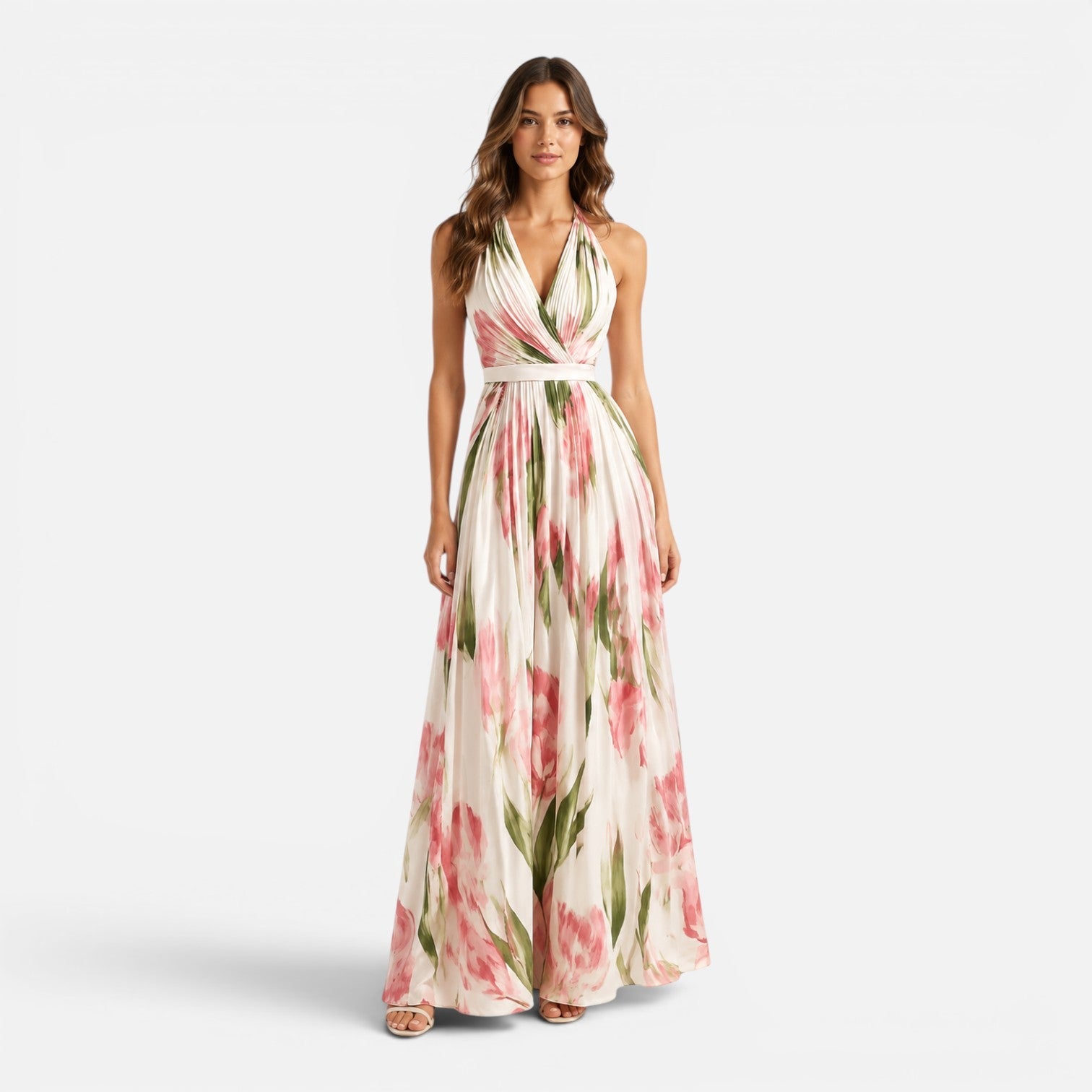 Abito Lungo Donna Floreale Collo all'Americana Linea A