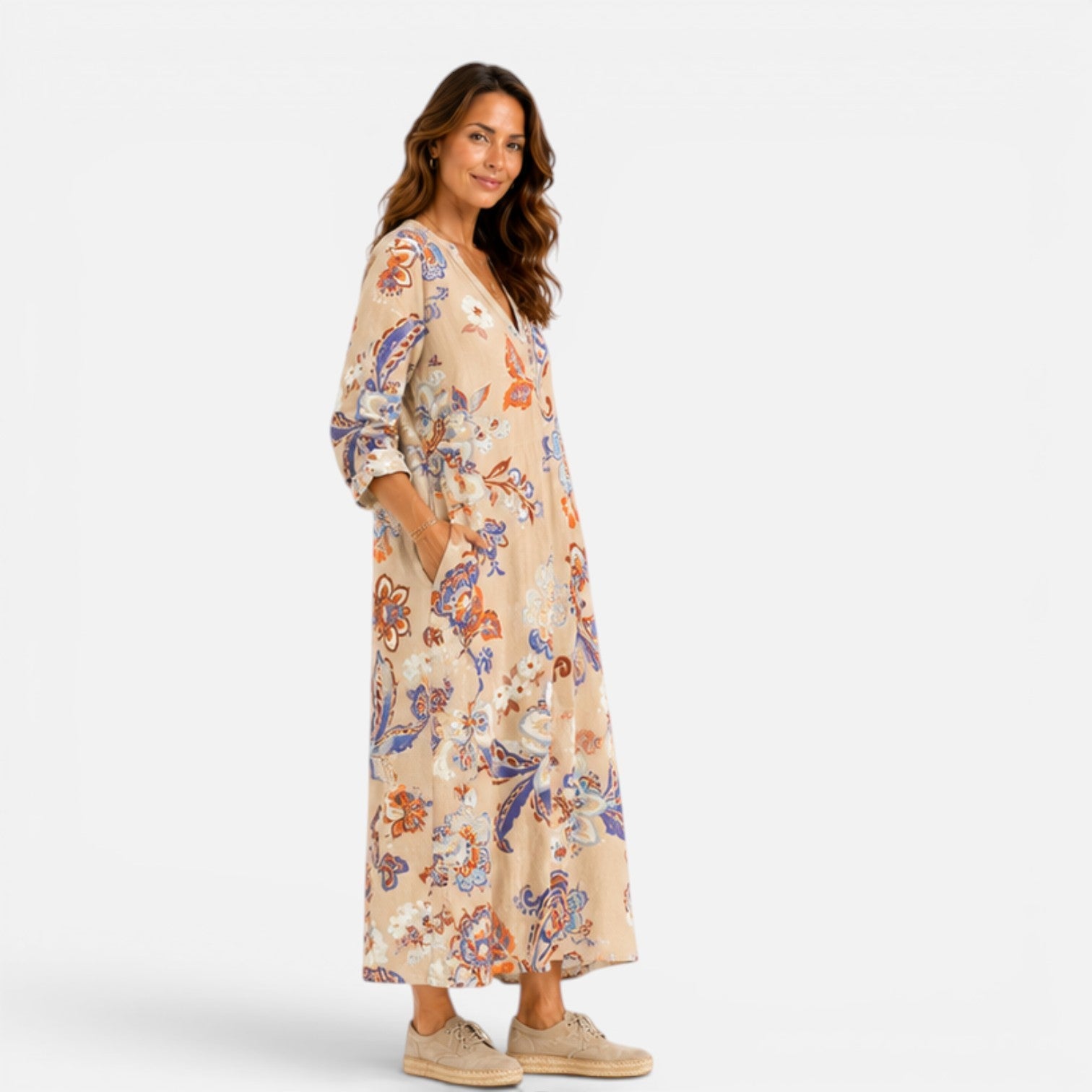 Abito Lungo Donna Floreale Boho Scollo a V Estivo