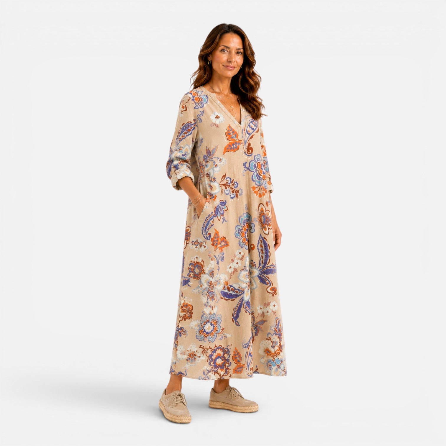 Abito Lungo Donna Floreale Boho Scollo a V Estivo