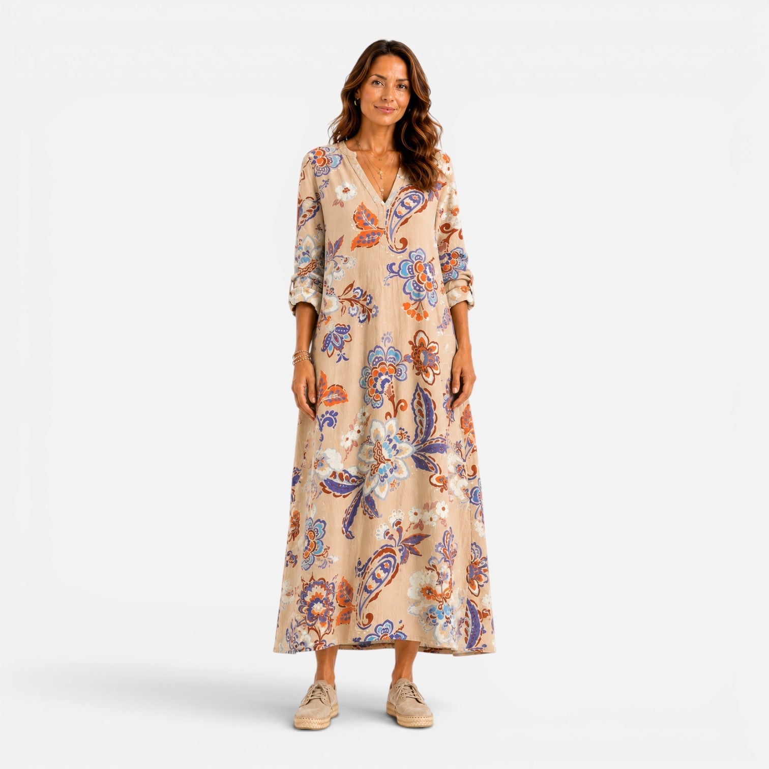 Abito Lungo Donna Floreale Boho Scollo a V Estivo