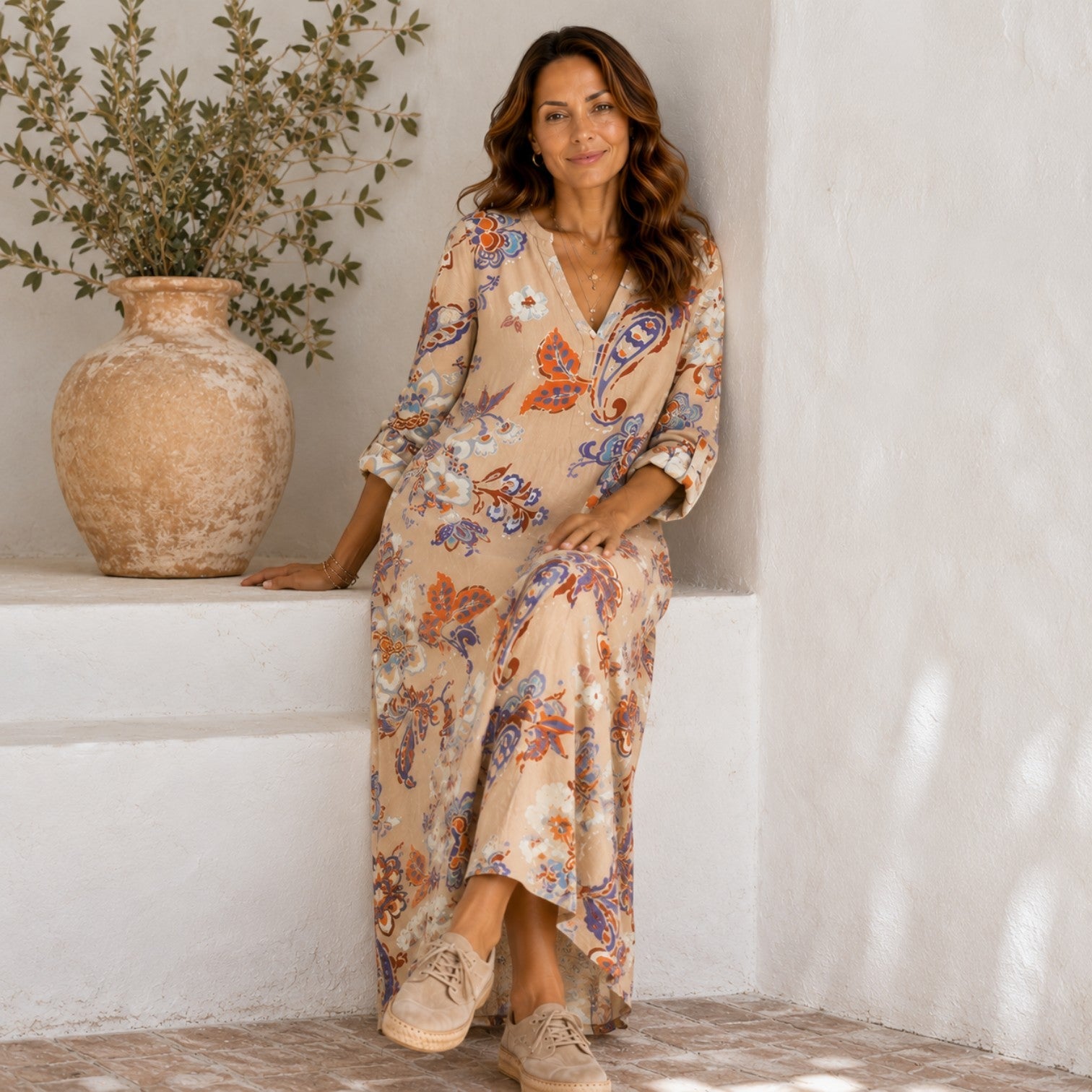Abito Lungo Donna Floreale Boho Scollo a V Estivo