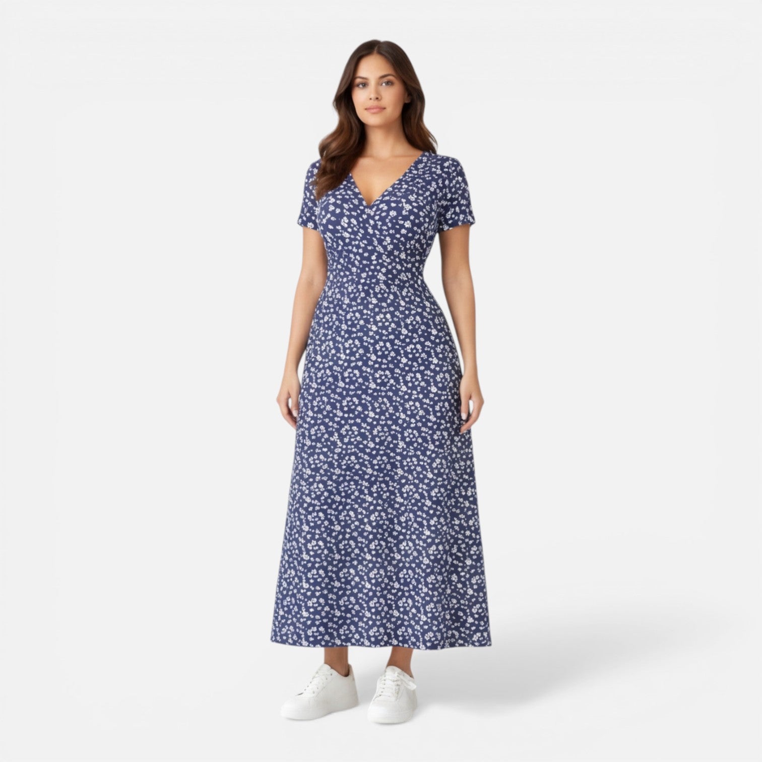 Abito Midi Donna Floreale Scollo a V Elegante Estivo