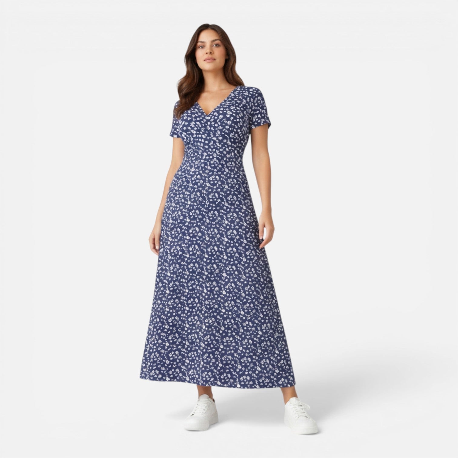 Abito Midi Donna Floreale Scollo a V Elegante Estivo