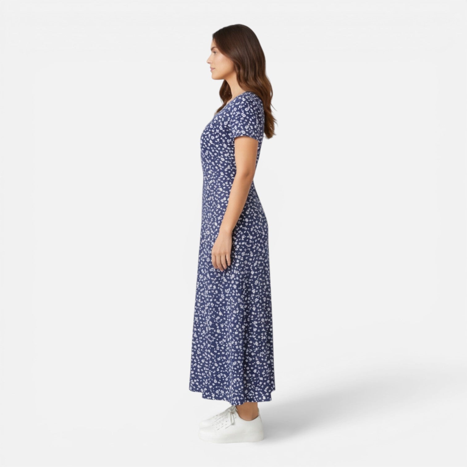Abito Midi Donna Floreale Scollo a V Elegante Estivo