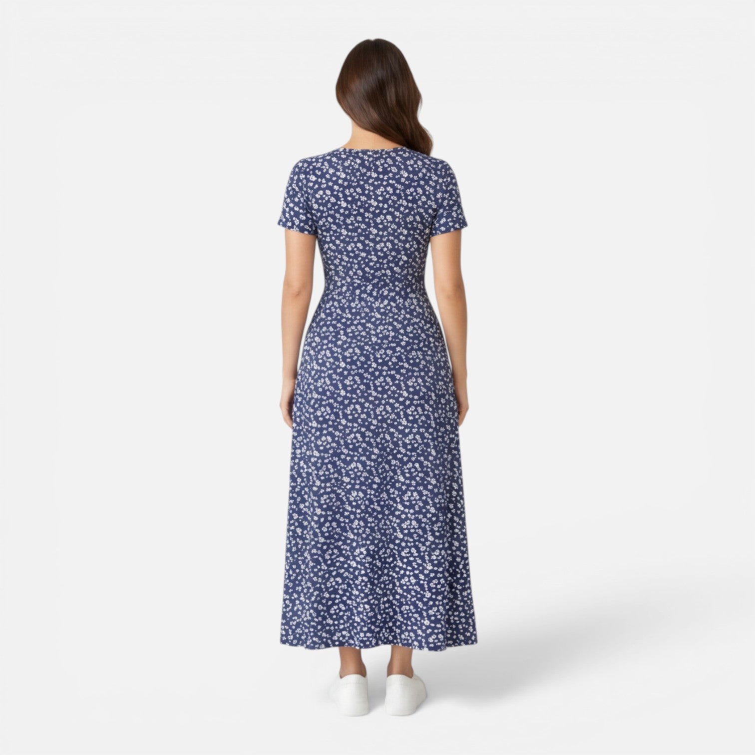 Abito Midi Donna Floreale Scollo a V Elegante Estivo