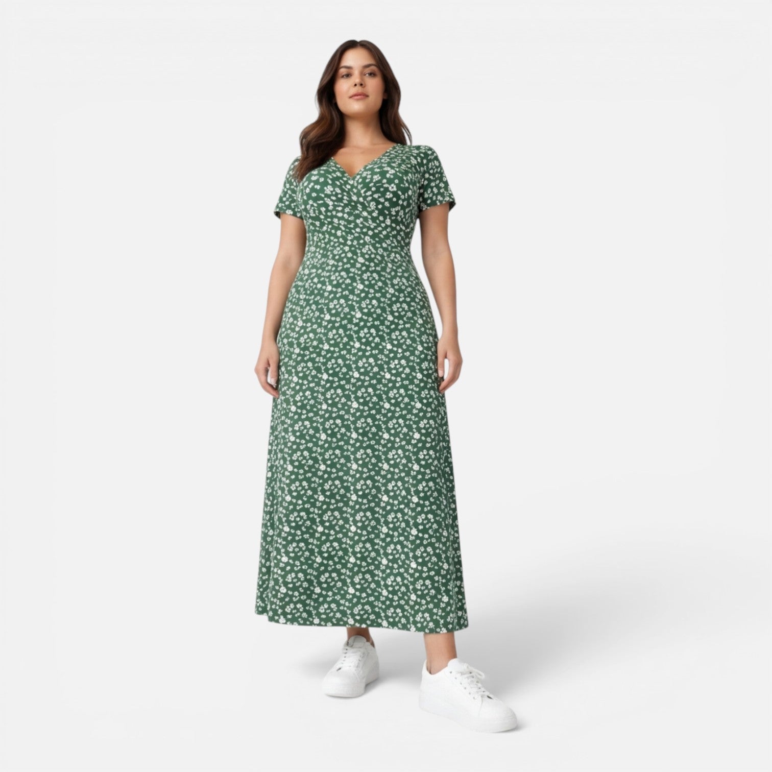 Abito Midi Donna Floreale Scollo a V Elegante Estivo