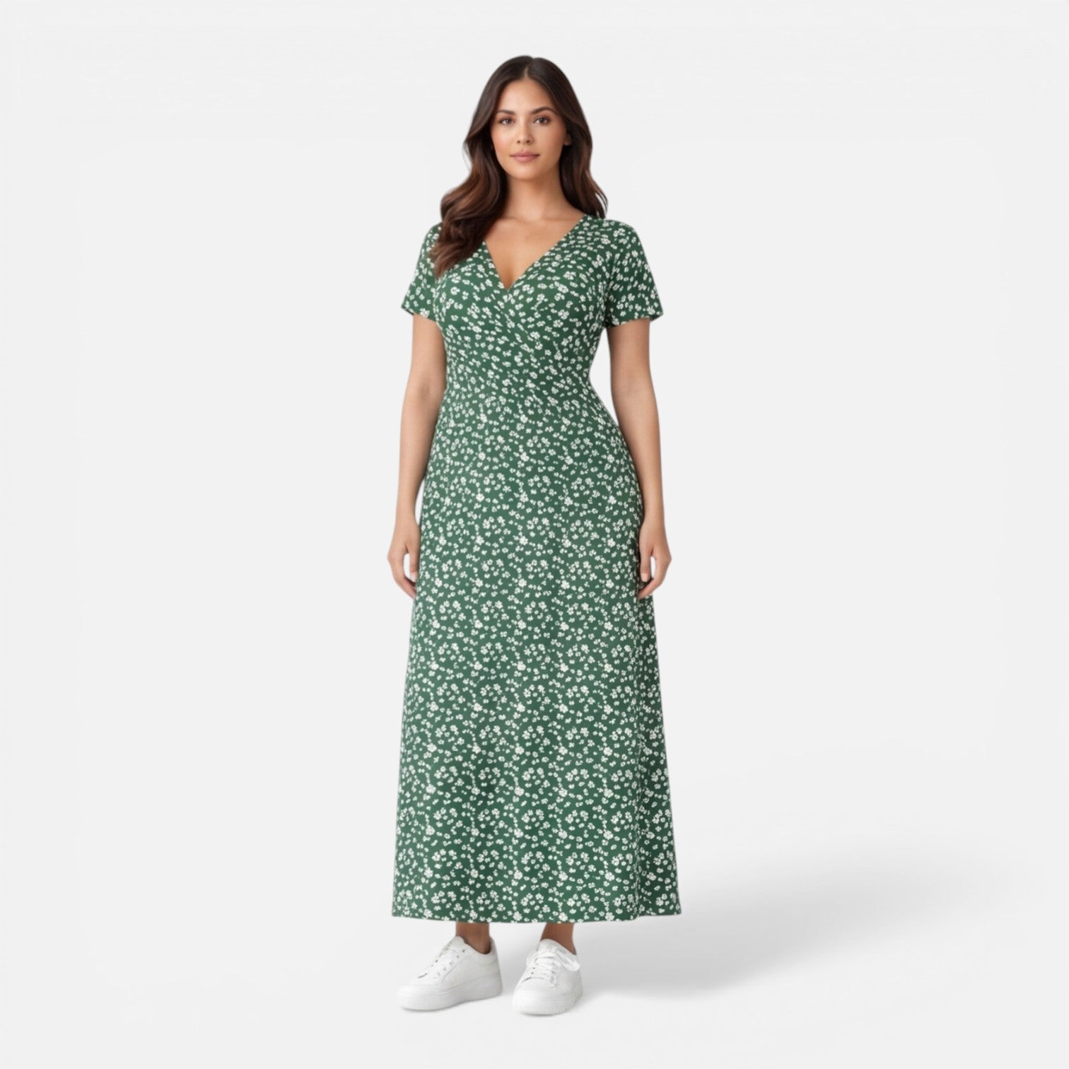 Abito Midi Donna Floreale Scollo a V Elegante Estivo