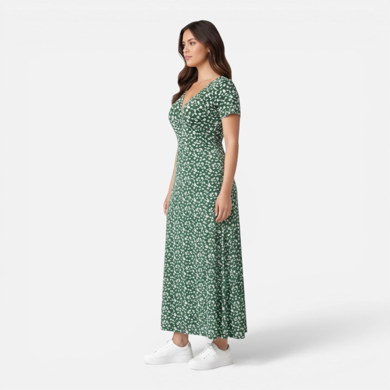 Abito Midi Donna Floreale Scollo a V Elegante Estivo