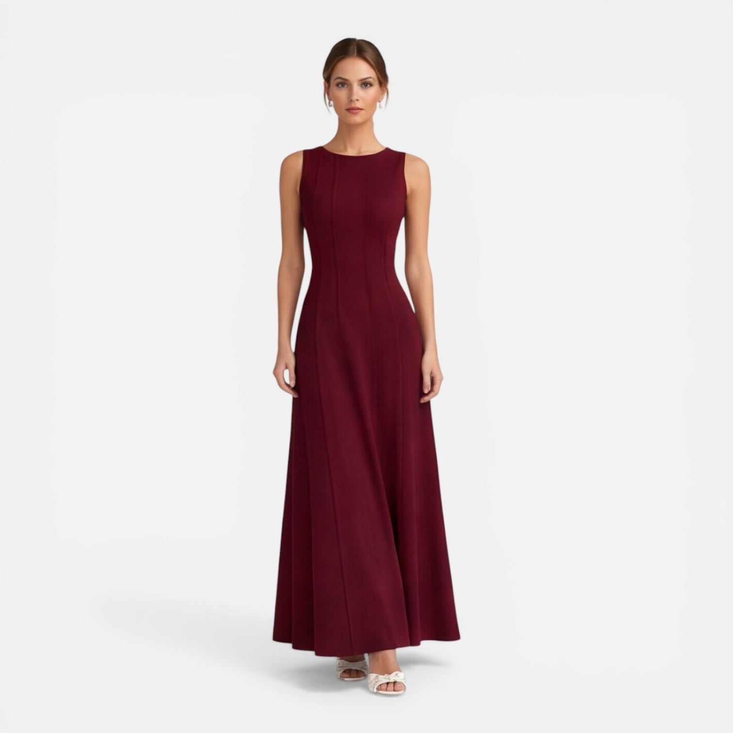 Abito Lungo Donna Cerimonia Plissettato Smanicato Elegante