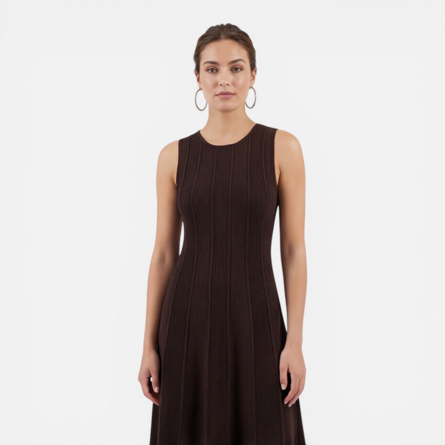 Abito Lungo Donna Cerimonia Plissettato Smanicato Elegante