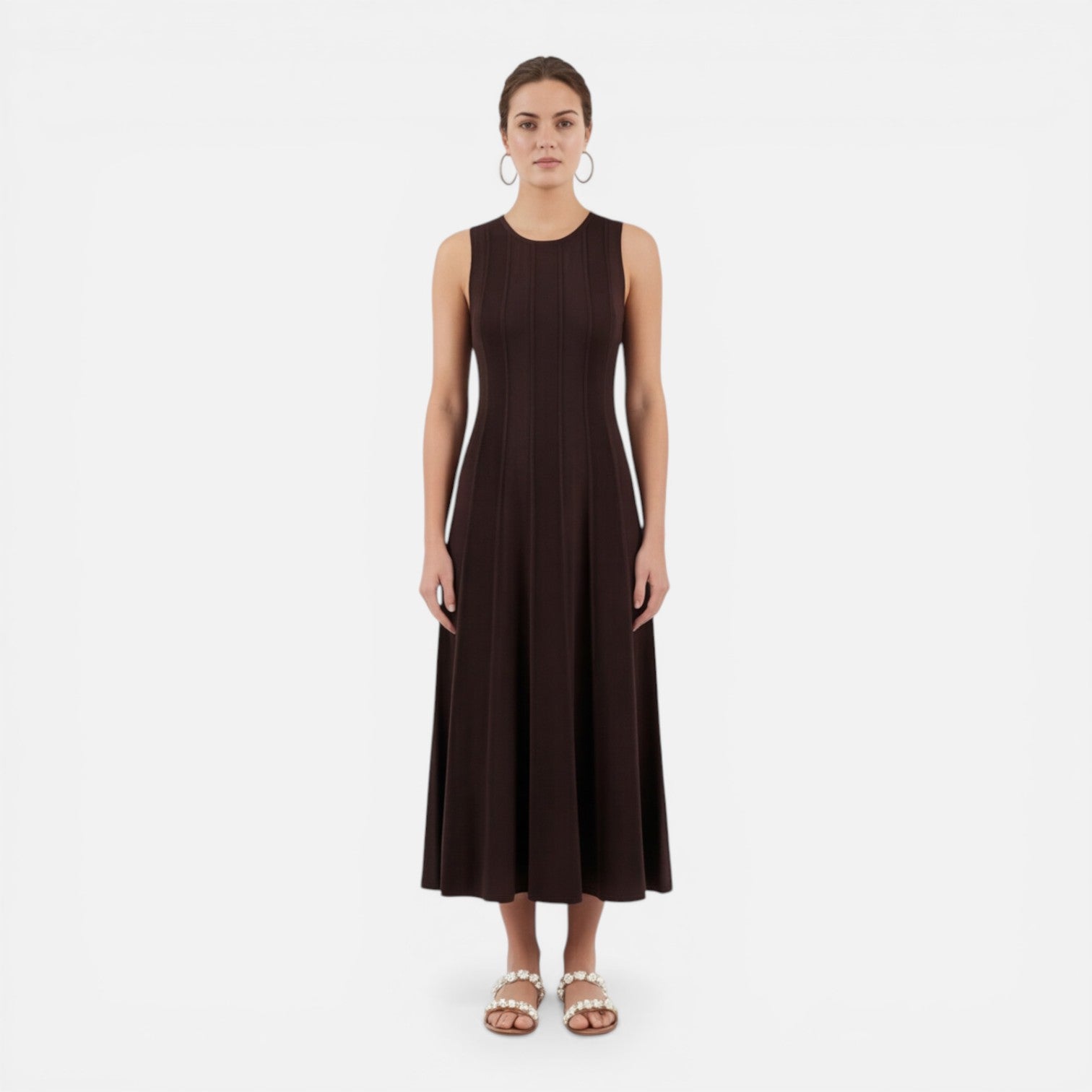 Abito Lungo Donna Cerimonia Plissettato Smanicato Elegante