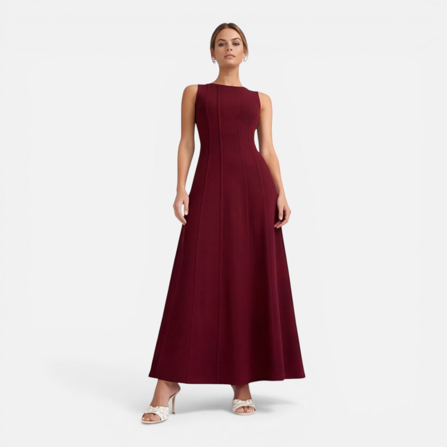 Abito Lungo Donna Cerimonia Plissettato Smanicato Elegante