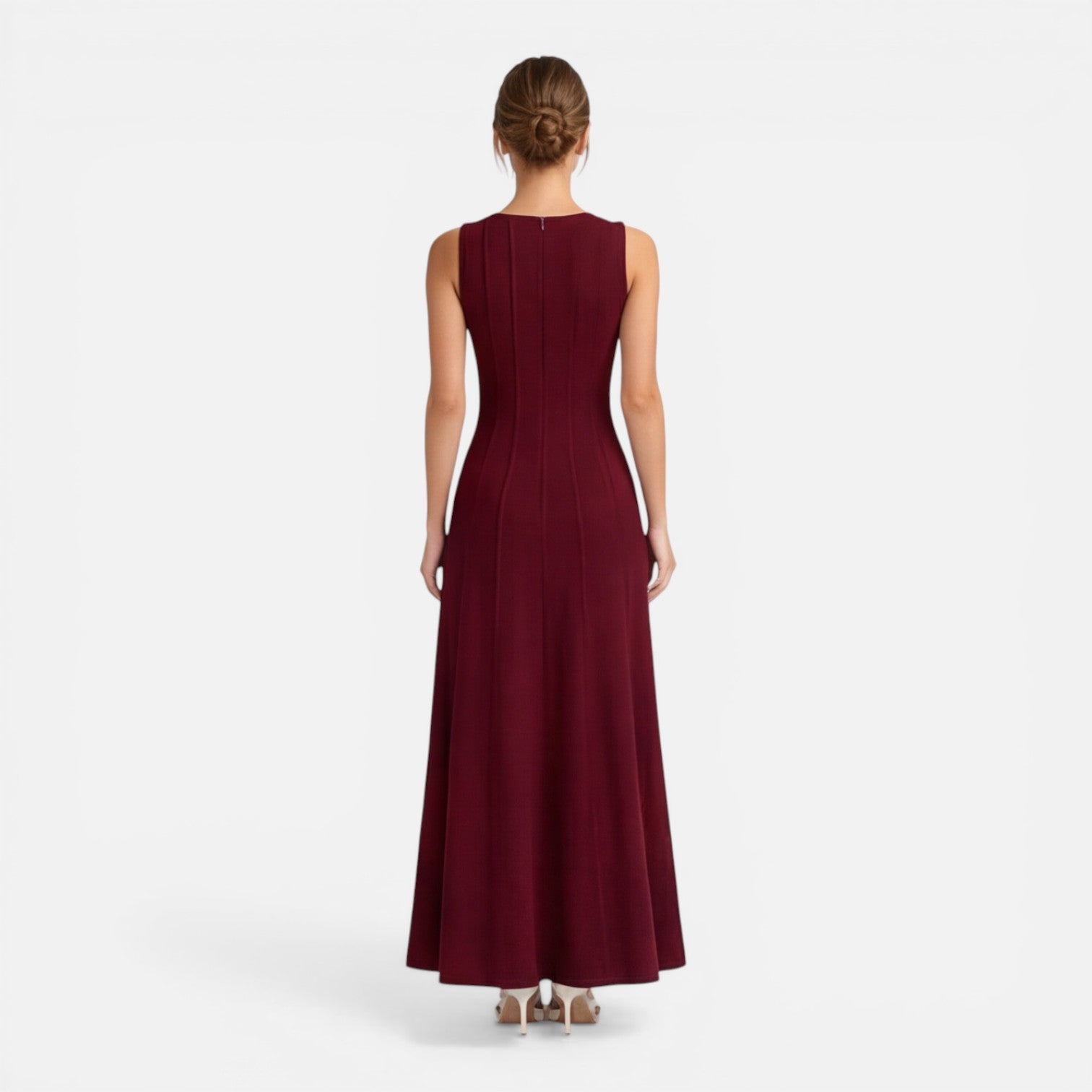 Abito Lungo Donna Cerimonia Plissettato Smanicato Elegante