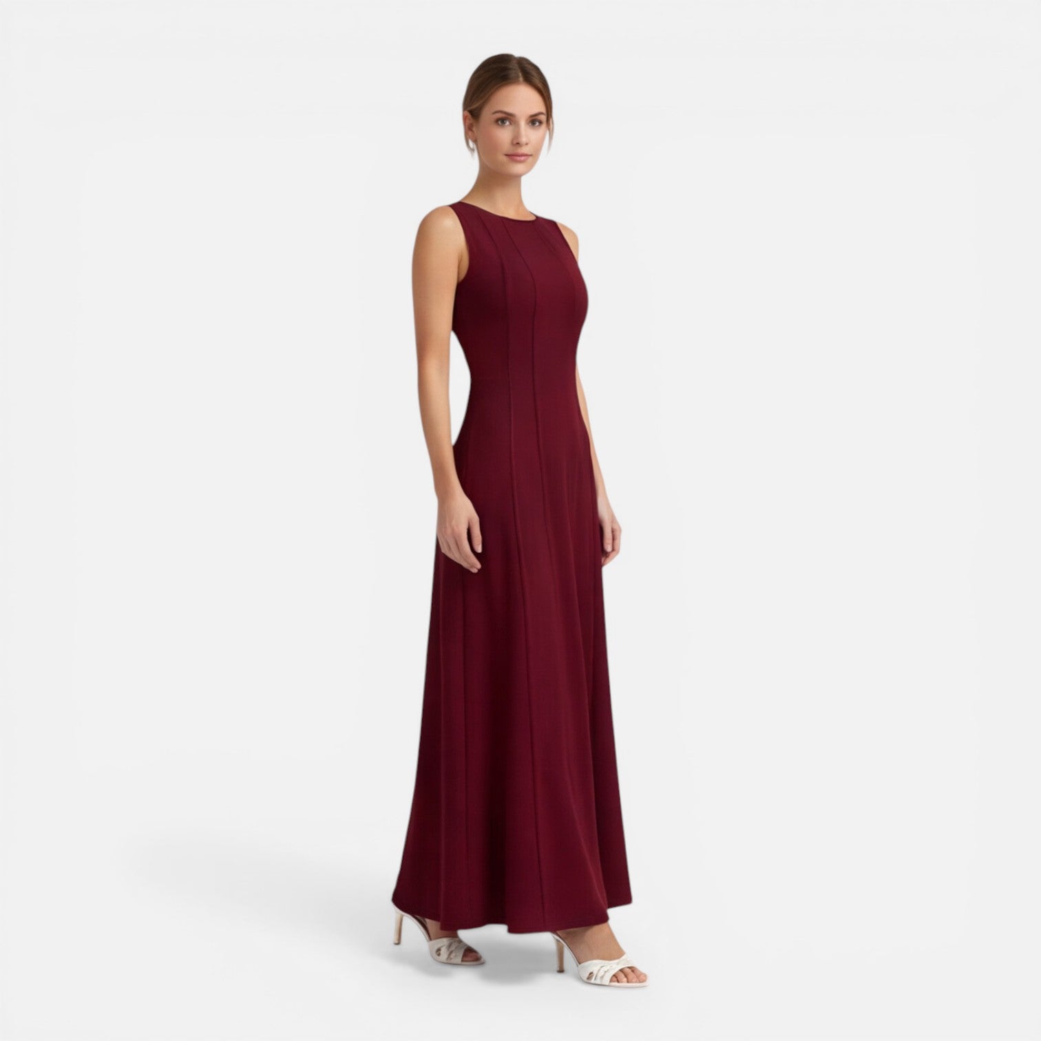 Abito Lungo Donna Cerimonia Plissettato Smanicato Elegante