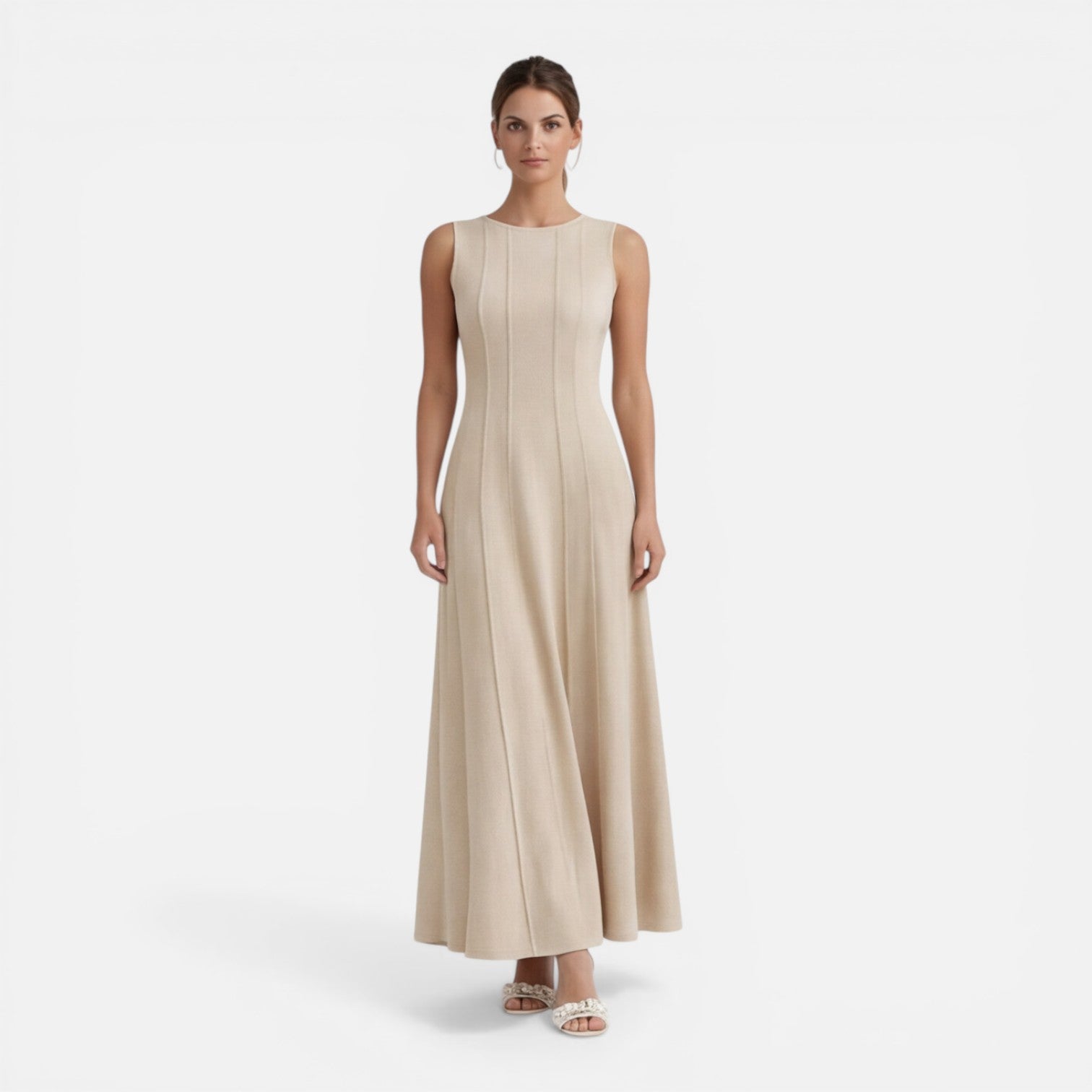 Abito Lungo Donna Cerimonia Plissettato Smanicato Elegante