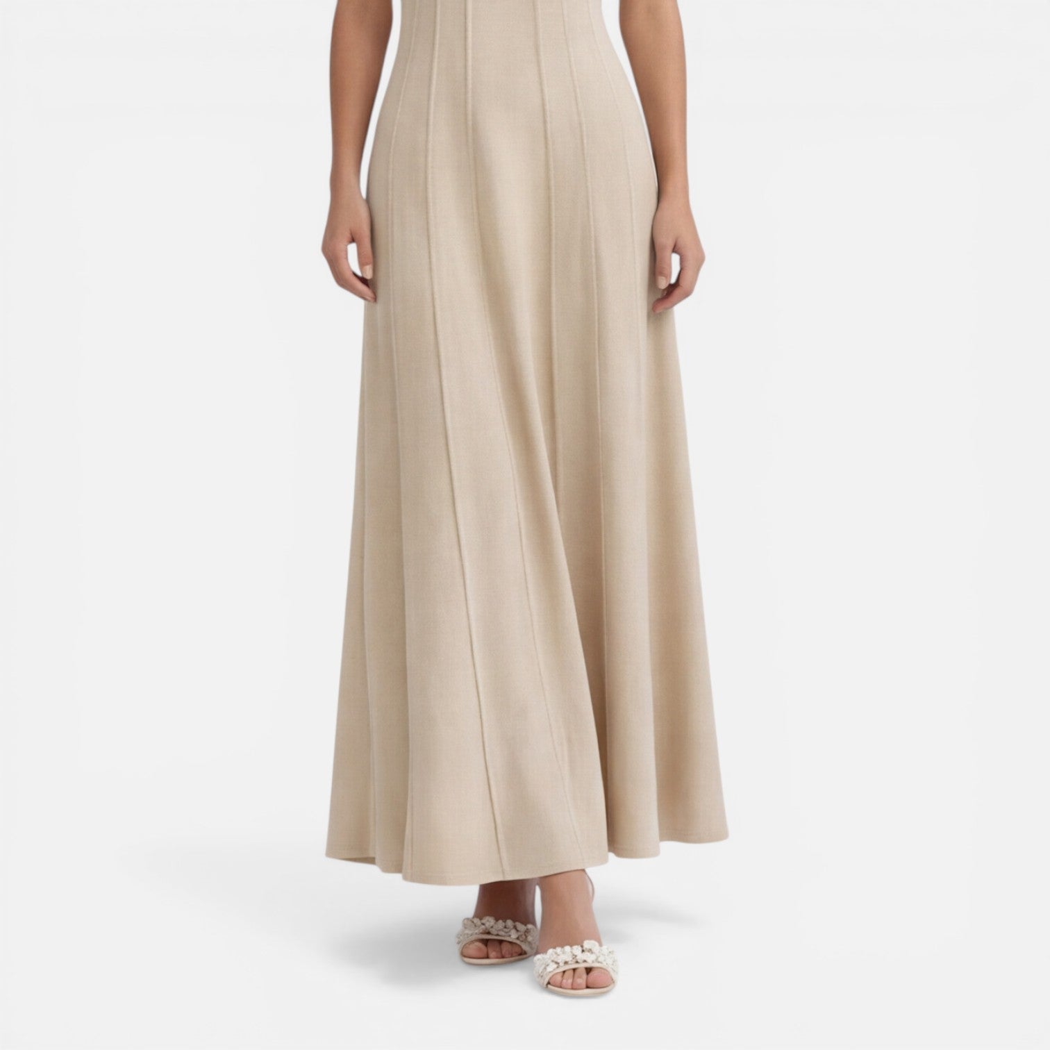 Abito Lungo Donna Cerimonia Plissettato Smanicato Elegante