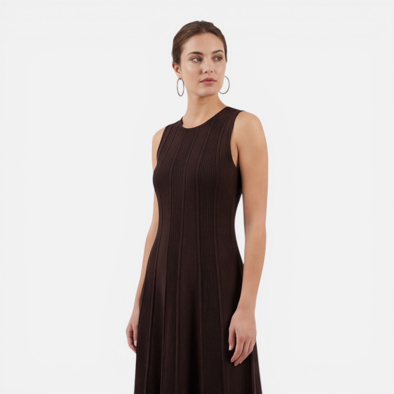 Abito Lungo Donna Cerimonia Plissettato Smanicato Elegante