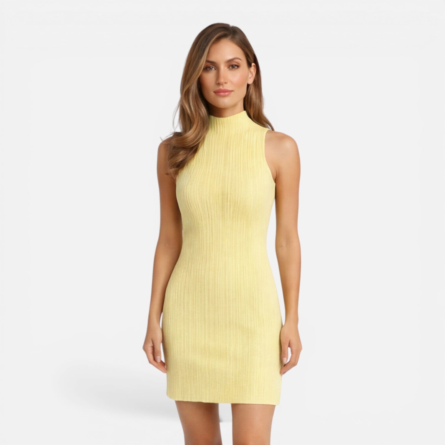 Abito Mini Donna in Maglia Aderente Collo Alto Elegante