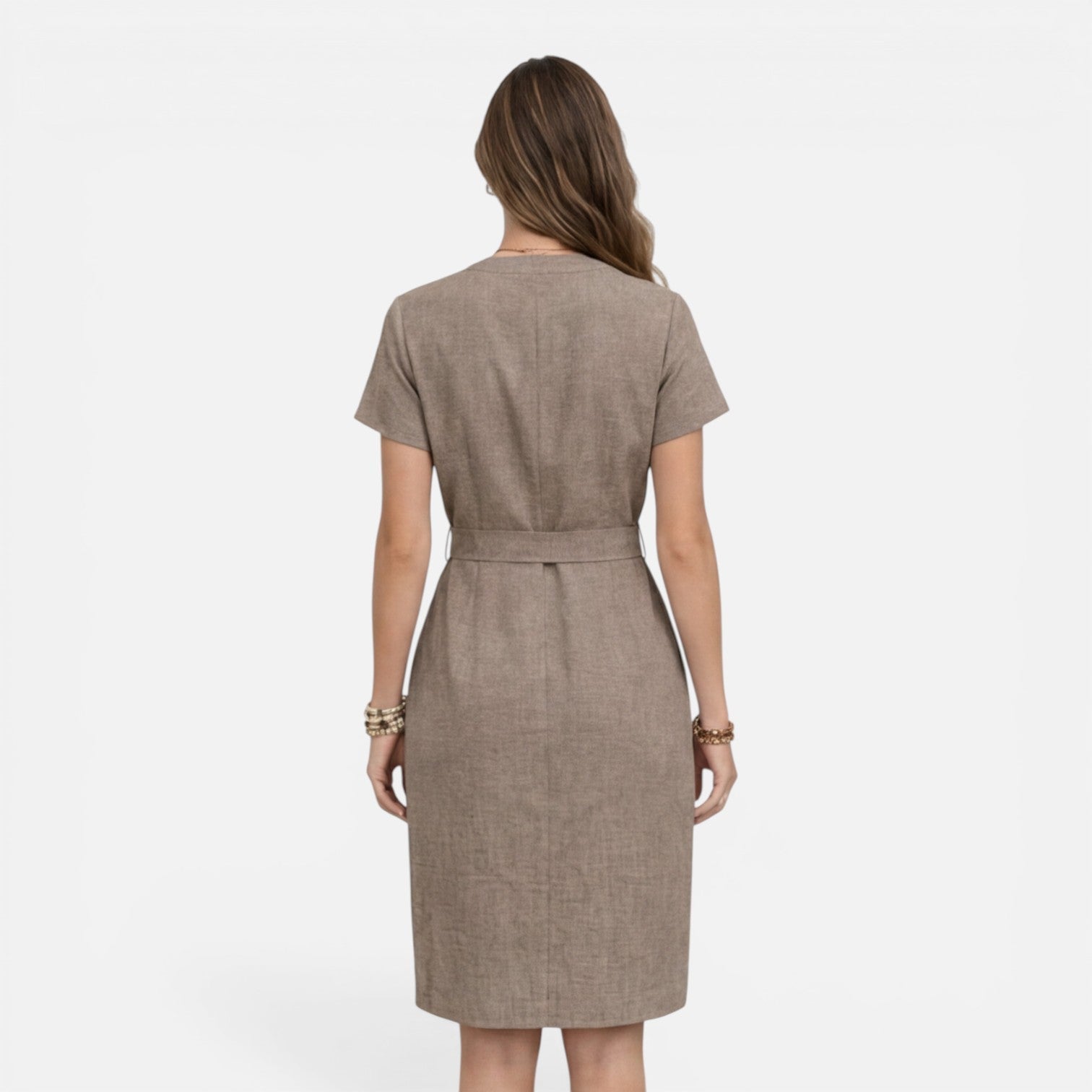 Abito Midi Donna Estivo Scollo a V Manica Corta Cintura