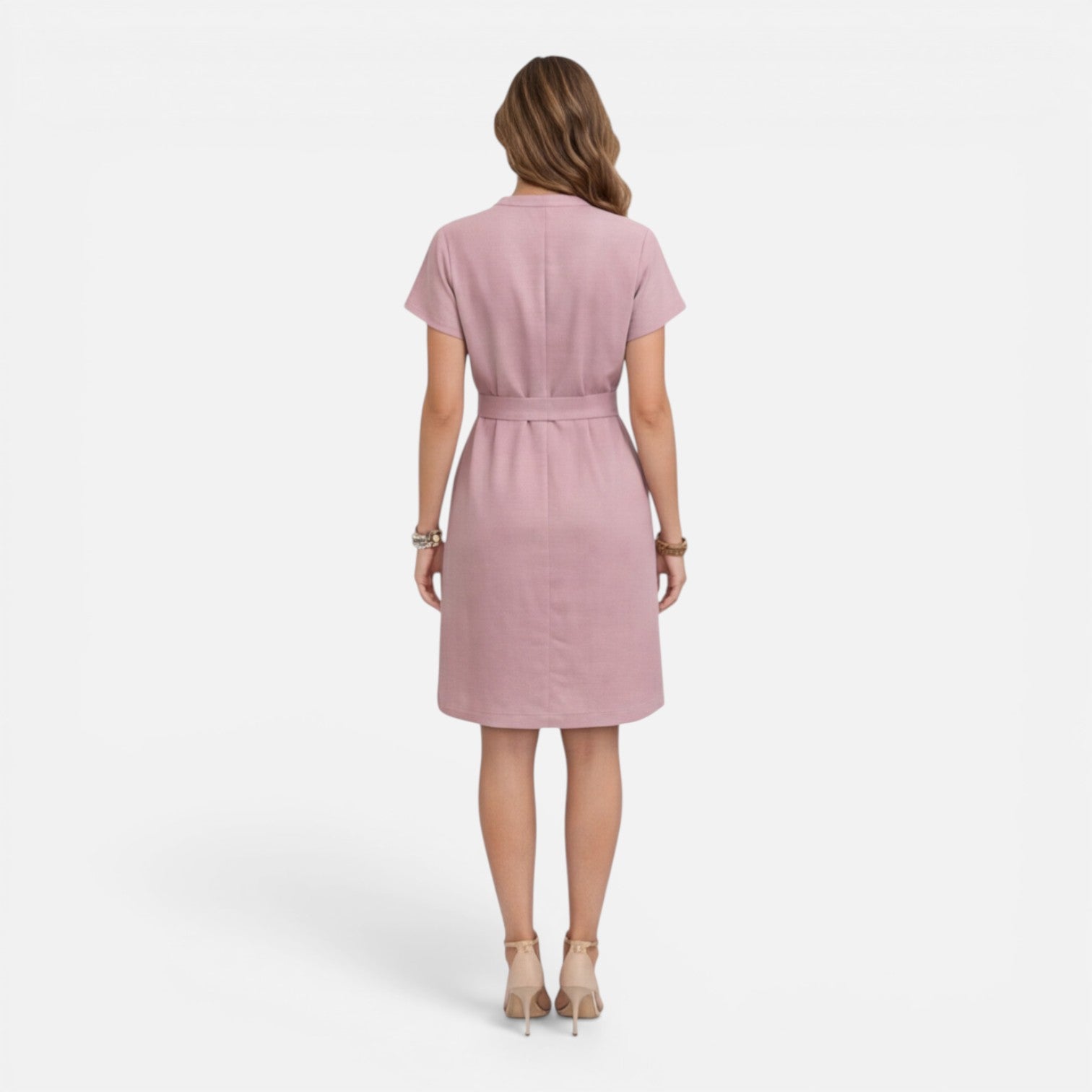 Abito Midi Donna Estivo Scollo a V Manica Corta Cintura