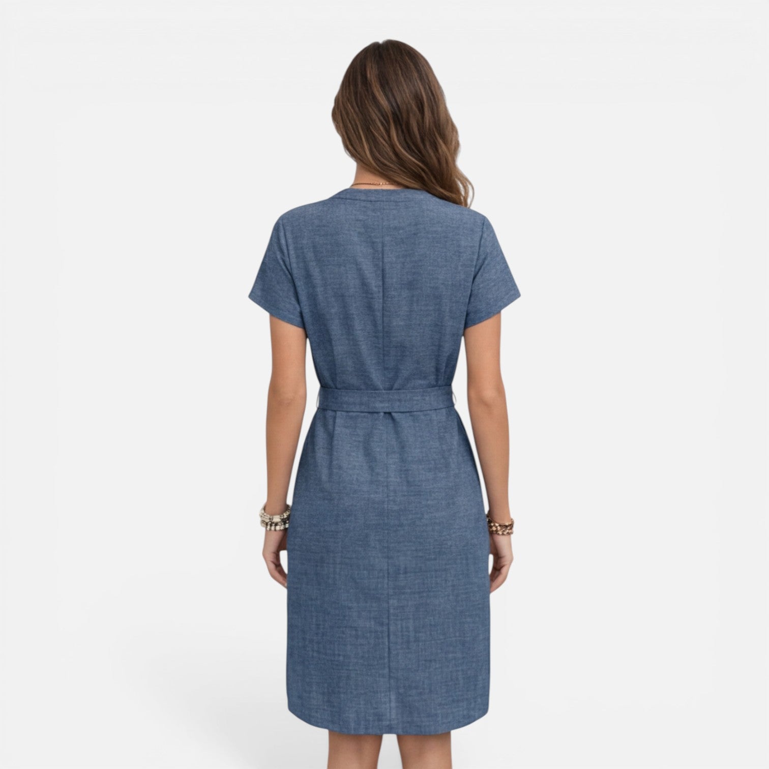 Abito Midi Donna Estivo Scollo a V Manica Corta Cintura